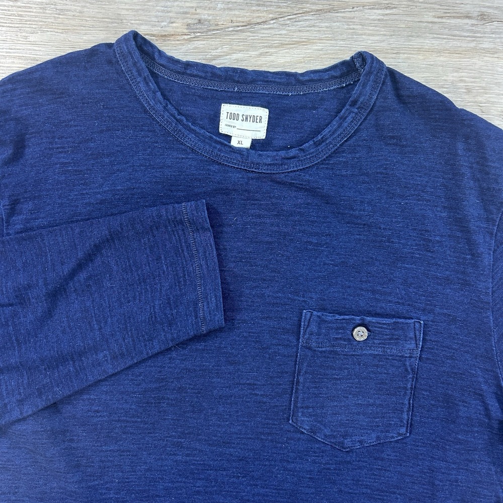 Todd Snyder XL Bleached Indigo Slub Pocket Cotton Long Sleeve T-Shirt Navy